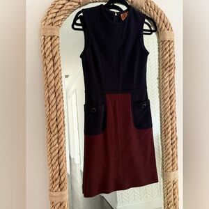 Tory Burch Navy and Burgundy Pocket Mini Dress